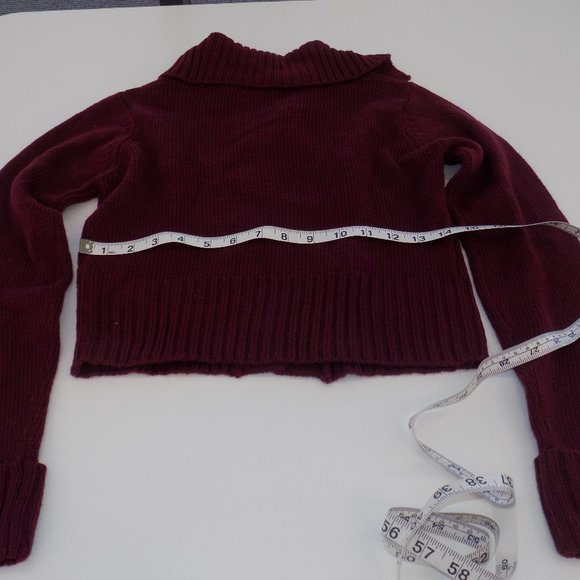 Woman's Burgundy Cropped Cable Knit Button Front Sweater - Small - Picture 6 of 6